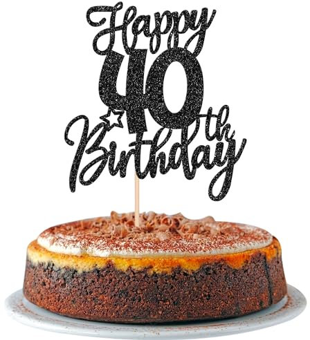 SYKYCTCY 1 Pack Happy 40th Birthday Cake Topper Black Glitter Cheers to 40 Years Birthday Cake Pick 40 Fabulous Cake Decoration for Happy Birthday Theme Anniversary Party Supplies