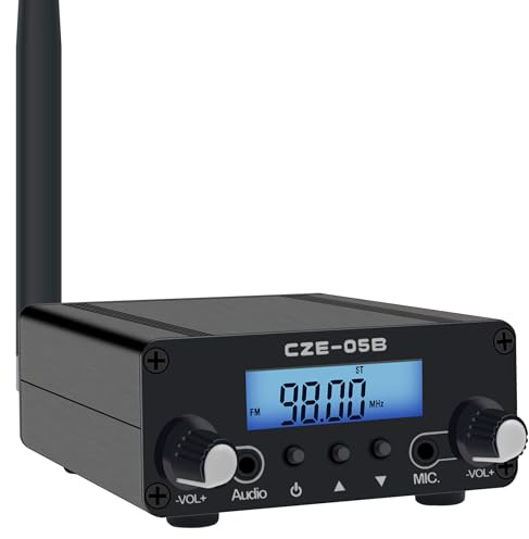BaseWish 0.5W 0.1W Long Range FM Transmitter with LCD & 3.5mm Audio Cable - Ideal for Drive-in Church, School & Supermarket Events, Light Shows & Fireworks Display - Black