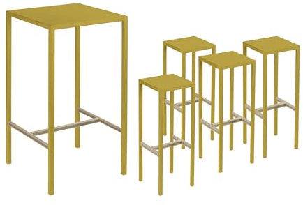 Mondo Viro Set Stehtisch und 4 Hocker aus Metall Seaside für den modernen Garten (Curry)