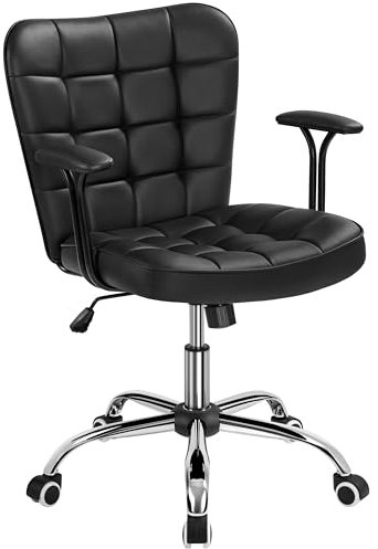 Yaheetech Homeoffice Stuhl Schreibtischstuhl Bürosessel Arbeitsstuhl aus Kunstleder, Drehstuhl mit Weichen Armlehnen, Höhenverstellbarer Polsterstuhl Computerstuhl mit Rollen, Schwarz