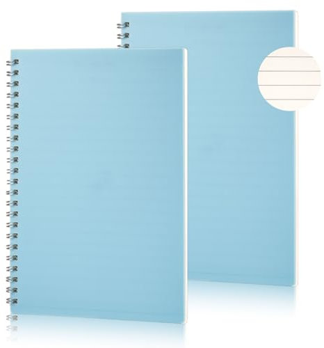 Tikplus A5 Lined Notebook, 2 Pack, 80 Sheets, Squared paper spiral notebook a5, DIY Kraftpaper Cover Wirebound notebooks, journal, diary, writing pad, drawing pad for office and school (Blue)