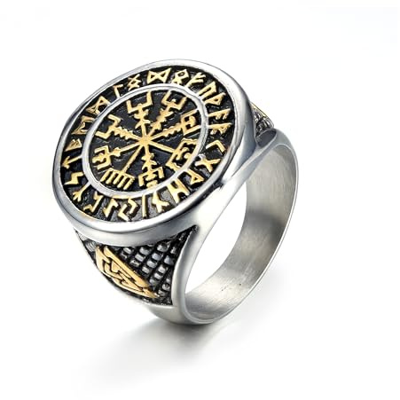 GTHIC Valknut-Ring für Männer, Wikinger-Kompassring, Vintage-nordischer Schmuck, Schutzring für Männer, Schmuck, Geschenk, Silber, Gold, Größe 7–14