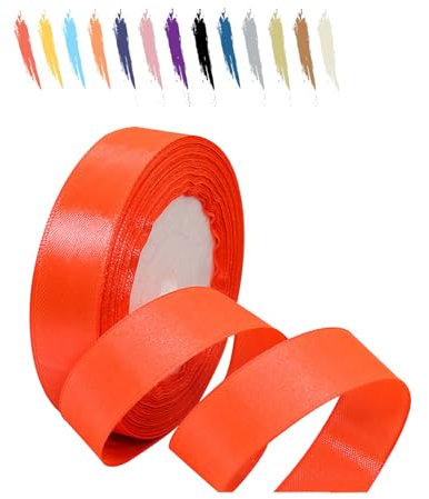 Orange Rot 20mm Satinband 23 Meter, Polyesterband, verschönern Sie Ihre Bastelarbeiten und Feiern, ideal für Geschenkverpackungen, Dekorationen, Hochzeitsautoband, Bänder zum Basteln