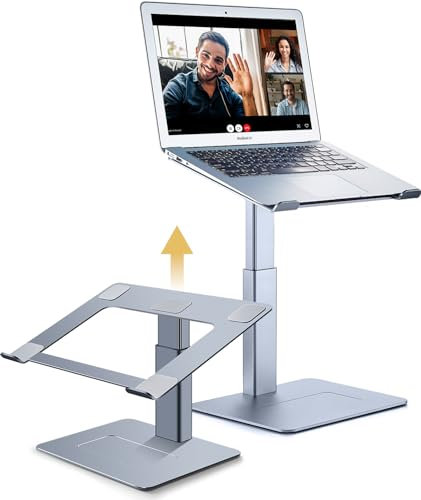supamir Adjustable Laptop Stand for Desk, DJ Laptop Riser, Standing Desk Converter, Support Working on Computer Sitting/Standing, Compatible with MacBook, Dell, HP and All 13-16.5 Notebooks, Grey