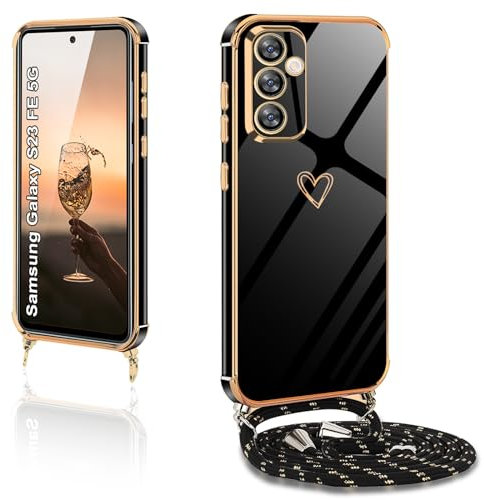 XCYYOO Funda con Cordón para Samsung Galaxy S23 FE 5G,Funda Samsung S23 FE 5G Cuerda Colgante Ajustable Collar Carcasa Correa Antigolpes Suave TPU Silicona Funda para Samsung Galaxy S23 FE 5G,Schwarz