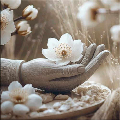 artissimo, Glasbild, 30x30cm, AG5513A, Zen und Spa: Buddha Hand, Bild aus Glas, Wandbild Wohnzimmer modern, weiß beige, hell