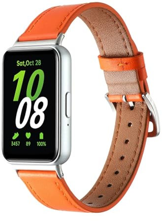 JUNCHENGBAO Bracelet en Cuir Compatible avec Galaxy Watch Fit 3 Band Bracelet Femme Compatible avec Galaxy Fit 3 Accessoires de Bracelet de Montre(Orange)