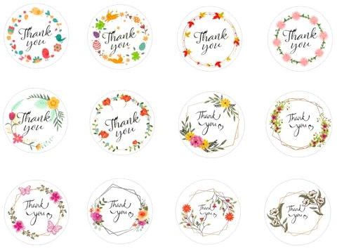 120 Pcs Thank You Stickers, 1 Inch Thank You Round Sticker Thank You Labels for Small Business Thank You Round Labels Stickers, 12 Styles