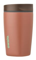 Owala SmoothSip Slider Insulated Stainless Steel Coffee Tumbler, Reusable Iced Coffee Cup, Hot Coffee Travel Mug, BPA Free 12 oz, Grey/Brown (Cozy Cocoa)