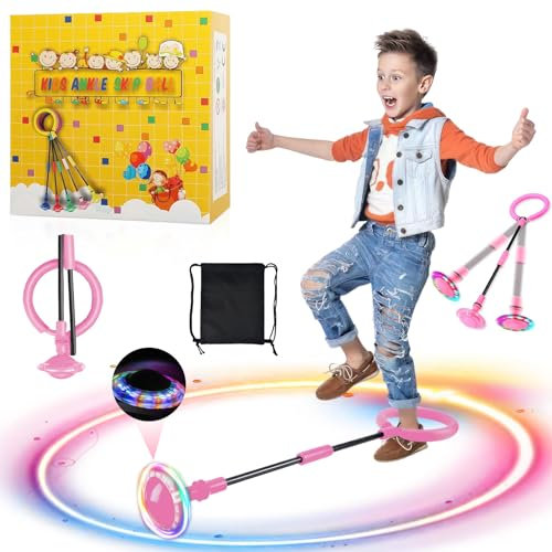 Kinder Blinkender Springring,Faltbarer Flash Jumping Ball Swing Wheel mit Lichtrad Spiele Sport Sprungball Ankle Skip Ball Fußkreisel Geschenke für Mädchen von 6, 7, 8, 9 nnd 10 Jahren