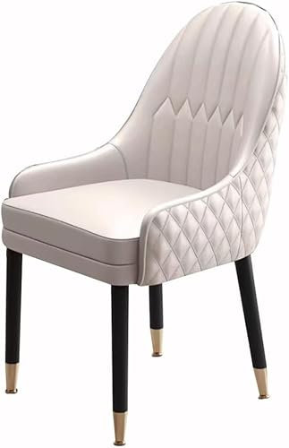 Moderne Armlehnstühle aus Mikrofaser-Leder mit weich gepolstertem Sitz, Holzbeinen, Esszimmerstühle für Küche und Wohnzimmer, Beige Weiß + Zementgrau