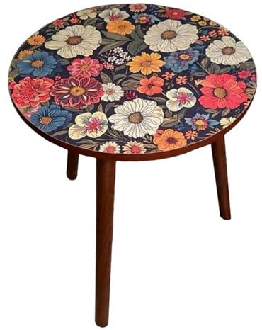 Runder Beistelltisch, Terrassentisch aus, Gartenmöbel, Getränkeschrank mit Sofa, Getränke-Schreibtisch mit rundem Holzsofa | Nachttisch aus, Beistelltisch aus hellem