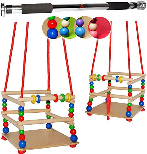 alles-meine.de GmbH 2 TLG. Set Gitterschaukel aus Holz + Türreck/Kinderschaukel - mit Gurt/Leichter Einstieg ! - mitwachsend & verstellbar - Schaukel & Babyschaukel - Verst..