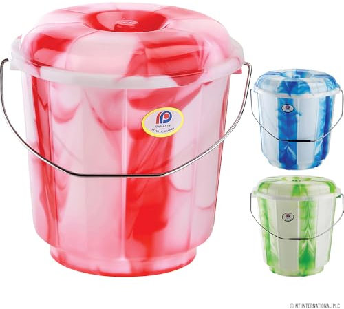 Set Of 2 Multipurpose Plastic Bucket With Lid & Handles - 11 Litre Storage, Organiser, Container, Cleaning | Plastic Bucket Bins & Lids with Sturdy Carry Metal Handle | Strong, Robust & Long Lasting