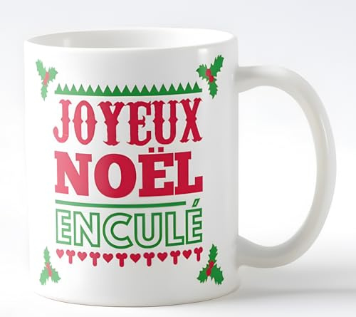 Callvin Mug de Noël Humour – “Joyeux Noël Enculé” – Tasse Cadeau Drôle pour Adulte – Funny Christmas Coffee Cup – 330ml Céramique