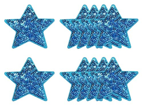 sourcing map 10 Pcs Sequin Star Iron on Patches, 2.6 x 2.4 Inch Embroidery Sequin Patches for Clothing Repair Backpack Shoes Decoration, Light Blue