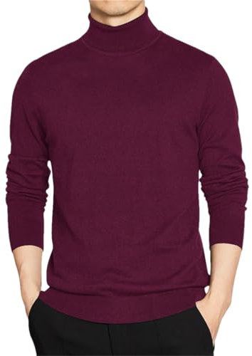 Maglione a collo alto per gli uomini di base Pullover solido maglione a collo alto maglione da uomo maglioni lavorati a maglia, Viola, XL
