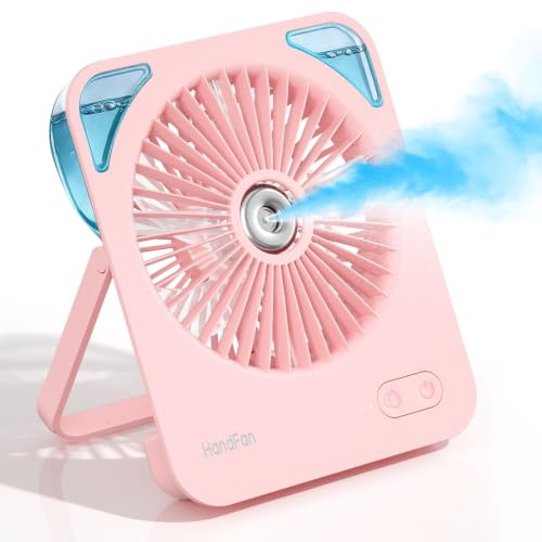 HandFan Ventilador de escritorio portátil de 4000 mAh, ventilador de viaje plegable de 180° recargable, pequeños ventiladores personales de niebla alimentados por pilas, ventiladores de mesa de