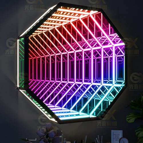 Achteckiges Infinity-Spiegel-Tunnellicht, Rgb-Farbwechsel-Wandkunstlicht, 3D-Spiegel-Nachtlicht, Sensorischer Spiegel Für Garagen-Gaming-Sensory-Room-Dekor,30cm