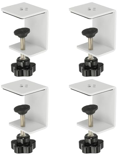 PATIKIL C Klemmen, 4 Stück Heavy Duty Metall Schwarz Schreibtischklemme Verstellbare Montage Tischklemme mit Schutzpolster zum Befestigen von Acrylglas Kunststoff Holzplatten, Weiß