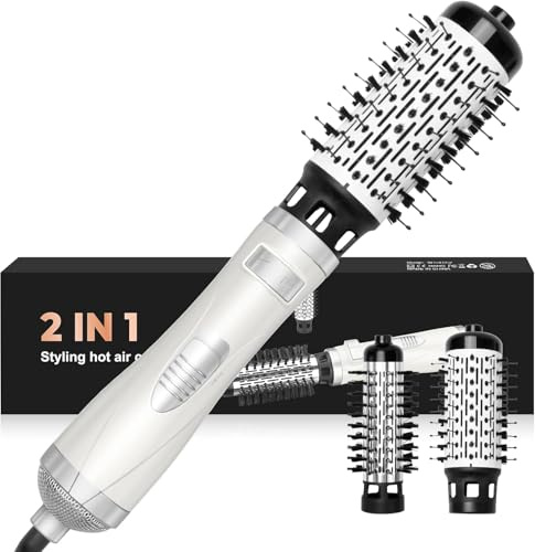 2 en 1 Styler de aire caliente y secador de pelo giratorio, 360 ° de rotación Multitudet cepillo secador de pelo para el cabello seco, rizar el cabello, alisar el cabello, 3Gear temperatura eléctrica