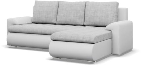Mebligo - Ecksofa mit Schlaffunktion und 2 Bettkasten Grau + Grau 230x89x159 (BxHxT) FORESTA - Rechts Eckcouch, Sofas & Couches, Couch L Form, Cauchsofa, Sofa Wohnzimmer