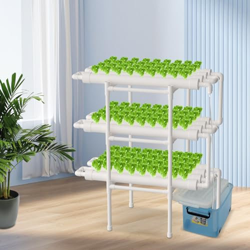 Kit per coltivazione idroponica a 3 strati con 108 piante con pompa dell'acqua, sistemi di coltivazione di piante in PVC senza fragole, set idroponici per la coltivazione di verdure e frutta