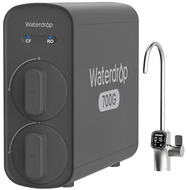 Waterdrop G5P700 Filtre à Wau à Osmose Inverse, Certifié NSF/ANSI 372, Système D'osmose Inverse à Débit Rapide 700G, Système de Filtration d'Eau OI à 7 Etapes, 2:1 Pur à Drainer, Robinet LED, Sans BPA
