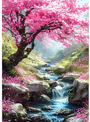 QINRUBB DIY Baum des Lebens Diamond Painting Erwachsene, 5D Blumen Diamant Painting Bilder Anfänger, Fluss Runder Vollbohrer Diamant Kunst Kits Stickerei Kreuzstich Geschenke Home Wand Dekor 30x40 cm