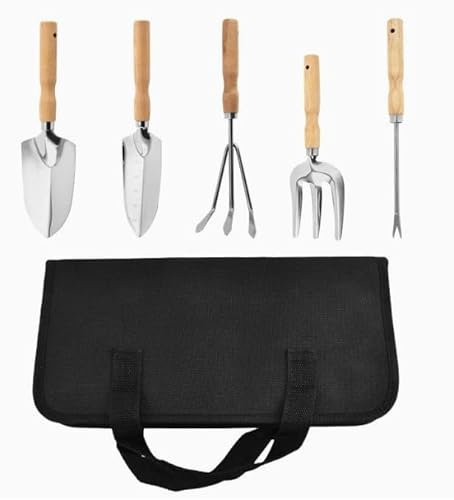 Attrezzi da Giardino, Set Giardinaggio da 5 Pezzi Robusto Attrezzi da Giardino Manici Ergonomici Con Sarchiatore Manuale Vanga scalare rastrello a tre punte forca a tre punte raccoglitrice di radici