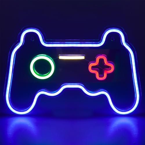 PMS Neon Gamer Light – USB-Powered LED Gamepad Sign for Bedroom, Gaming Room & Man Cave – Cool Light Up Game Controller Wall Décor
