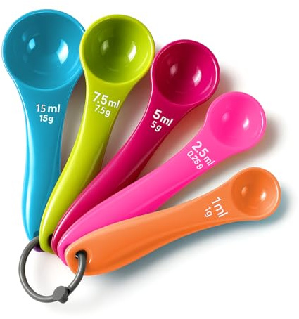 ZWWOGE 5 Pezzi Cucchiaio Dosatore, colori misti, cucchiai da cucina Set da 5 per misurare ingredienti secchi e liquidi,Misurino Grammi