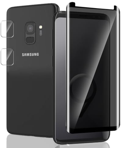 Jaavkkma 1 Stück Sichtschutz Schutzfolie für Samsung Galaxy S9 Panzerglas + 2 Stück Kamera Schutzglas, Härte 9H/Anti-Spy, Displayschutzfolie für Galaxy S9 - Privacy Gehärtetes Glas