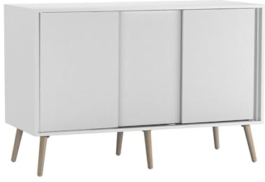 URBNLIVING 3-Door Sliding Sideboard Cabinet with Wooden Legs, Modern Cupboard, Credenza for Living Room, Dining Room or Office, Storage Organizer with Stylish Sliding Doors, Mix & Match Colour Combos