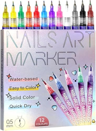 12 Colors Nail Art Pens Set, Nail Art Pens, 2025 Upgrade Nail Art Markers for Gel Nails, 3D Polish Pens for Graffiti, Dotting, Liner & Painting, DIY Nails Art Tool (1 Set)