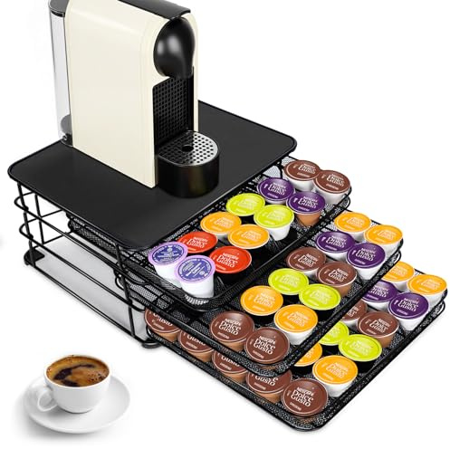 MASTERTOP Cassetti Capsule per 108pz Dolcgusto, Porta Capsule Antiscivolo a 3 Cassetti con Supporto Macchina da Caffè e Base Antiscivolo Antivibrante, Organizzatore per Casa e Cucina