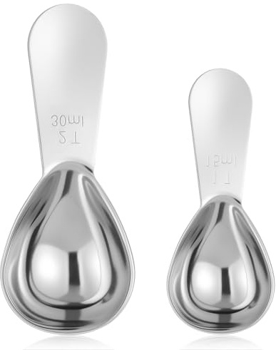 Dimeho 2 Pc Stainless Steel Coffee Scoop,Multi-Purpose Coffee Scoop,Silver | 1 Tablespoon 2 Tablespoon Measuring Spoon, Short Handle, Tablespoons for Coffees, Tea Sugar Flour Jars