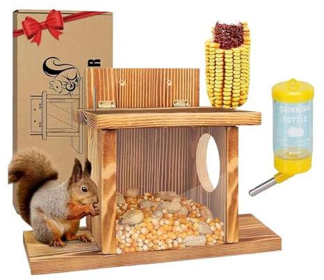 Jubilofex Lustiges Eichhörnchen Futterhaus | Wetterfeste Haus Garten Deko,Eichhörnchen Nistkasten mit Wassertank,Für Nüsse, Streifenhörnchen, Garten, Hof, Balkon, Picknick, Fütterung Und