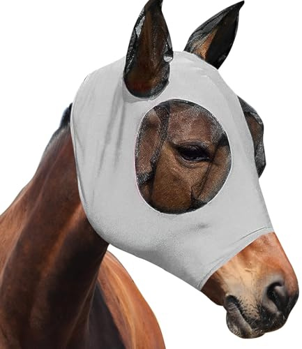 dellyy Mascara contra Moscas, Mascara contra Moscas Caballo, Elastico Proteccion contra Moscas, Mascara contra Moscas Caballo Proteccion UV (Grau)
