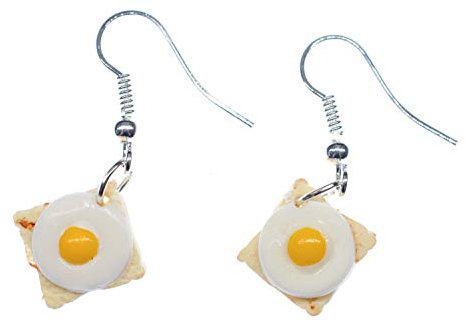 Miniblings Toast mit Ei Ohrringe Hänger Spiegelei Brot Frühstück Toastbrot Brote - Handmade Modeschmuck I Ohrhänger Ohrschmuck versilbert