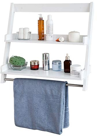 SoBuy FRG117-W Mensola da bagno in MDF, pensile a parete, mensola da parete, porta asciugamani da parete, bianco, ES