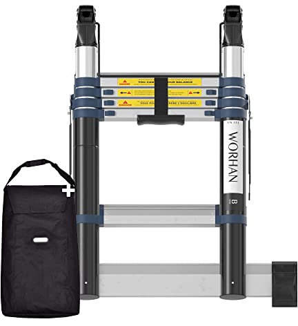 WORHAN Teleskopische 3.2m TELESKOPLEITER 2 in 1 ANLEGELEITER KLAPPLEITER ALU TELESKOP Leiter MULTIFUNKTTIONS Leiter 320cm K3.2B+Bag