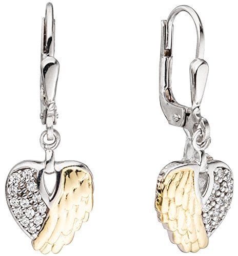 Jobo Damen-Ohrhänger Herz aus 925 Sterling Silber Bicolor mit Zirkonia
