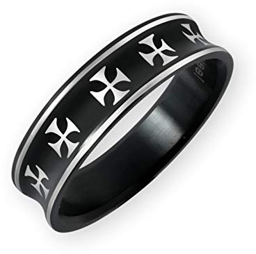 Fly Style 1 Stück Ringe aus Edelstahl - Totenkopf, Alien, Drache, Eisernes Kreuz, Ring Grösse:21.0 mm, Modelle:Templer Kreuz Bandring Schwarz