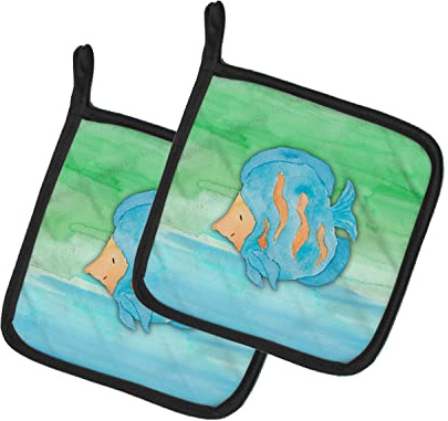 Caroline's Treasures BB7419PTHD Blue Fish Watercolor Decorated Pot Holder, Fabric, Multicolor