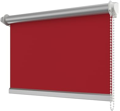 Interdeco Verdunkelungsrollo/Thermo Rollo, Rot BxH 113,5 x 175 cm, Klemmfix Rollos ohne Bohren, Seitenzugrollos mit Silberbeschichtung
