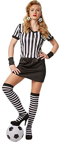 dressforfun Frauenkostüm Schiri | Komplettkostüm dreiteilig | inkl. schwarzen Schweißbändern und Kniestrümpfen (XL | no. 301802)