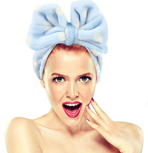 Hairizone Make-up-Stirnbänder für Gesicht, Dusche, Spa, weich und niedlich, große Schleife, für Damen und Mädchen, Blau