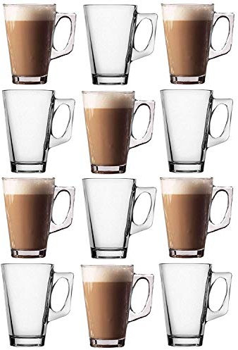 LETTUCE EAT ® Set of 12 Latte Glasses Tea Coffee Cappuccino Glass Cups HOT Drink Mugs Free Spoons (Fits Tassimo & Dolce Gusto)