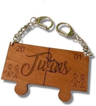 Personalised Twins - Year Wooden Set Puzzle/Jigsaw/Keychain/Keyring Gift